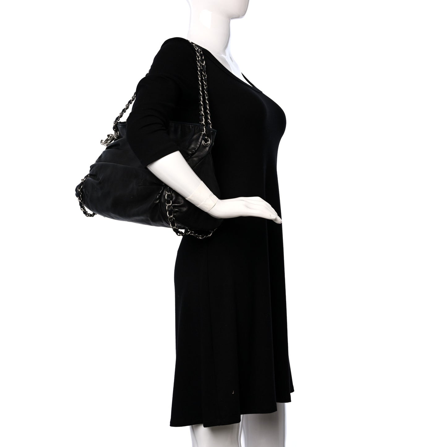 Lambskin Large Sharpei Shoulder Bag Black