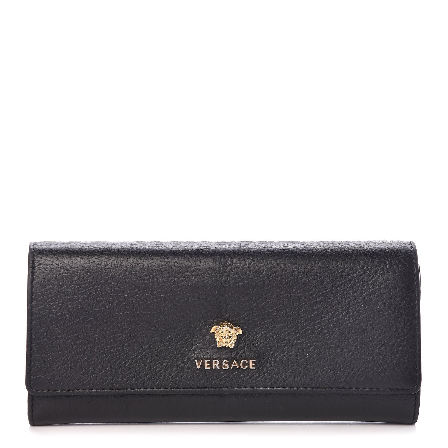 Versace Grained Calfskin Continental Wallet Black 1 of 14