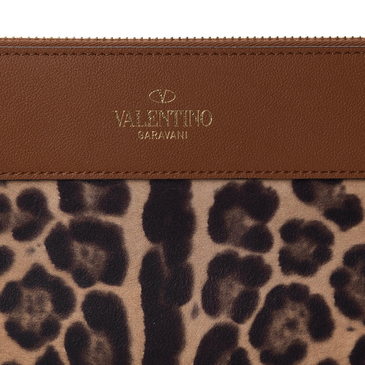 Calfskin Leopard Print City Safari Large Pouch Brown