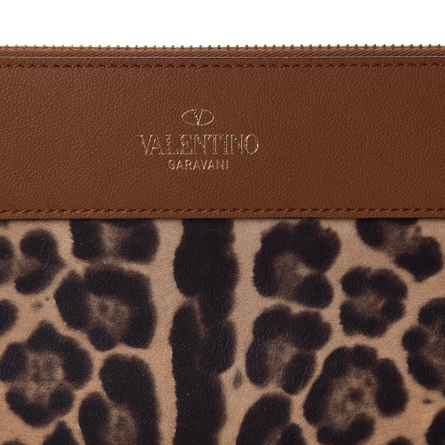Valentino Garavani Calfskin Leopard Print City Safari Large Pouch Brown 7 of 8