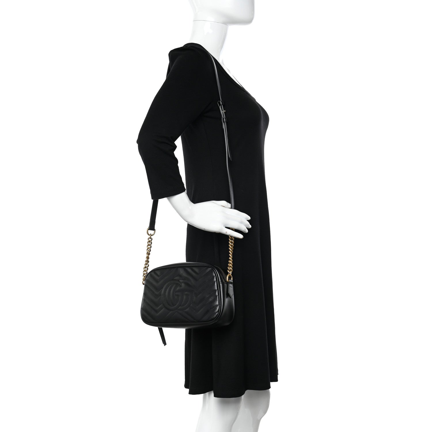 Gucci Calfskin Matelasse Small GG Marmont Chain Shoulder Bag Black 2 of 11