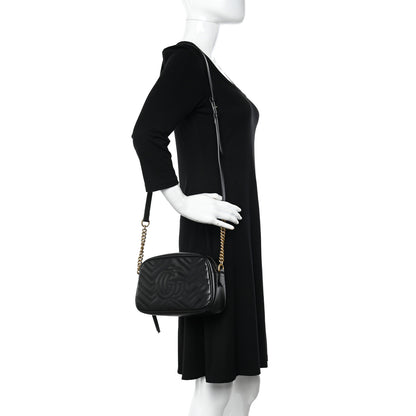 Gucci Calfskin Matelasse Small GG Marmont Chain Shoulder Bag Black 2 of 11