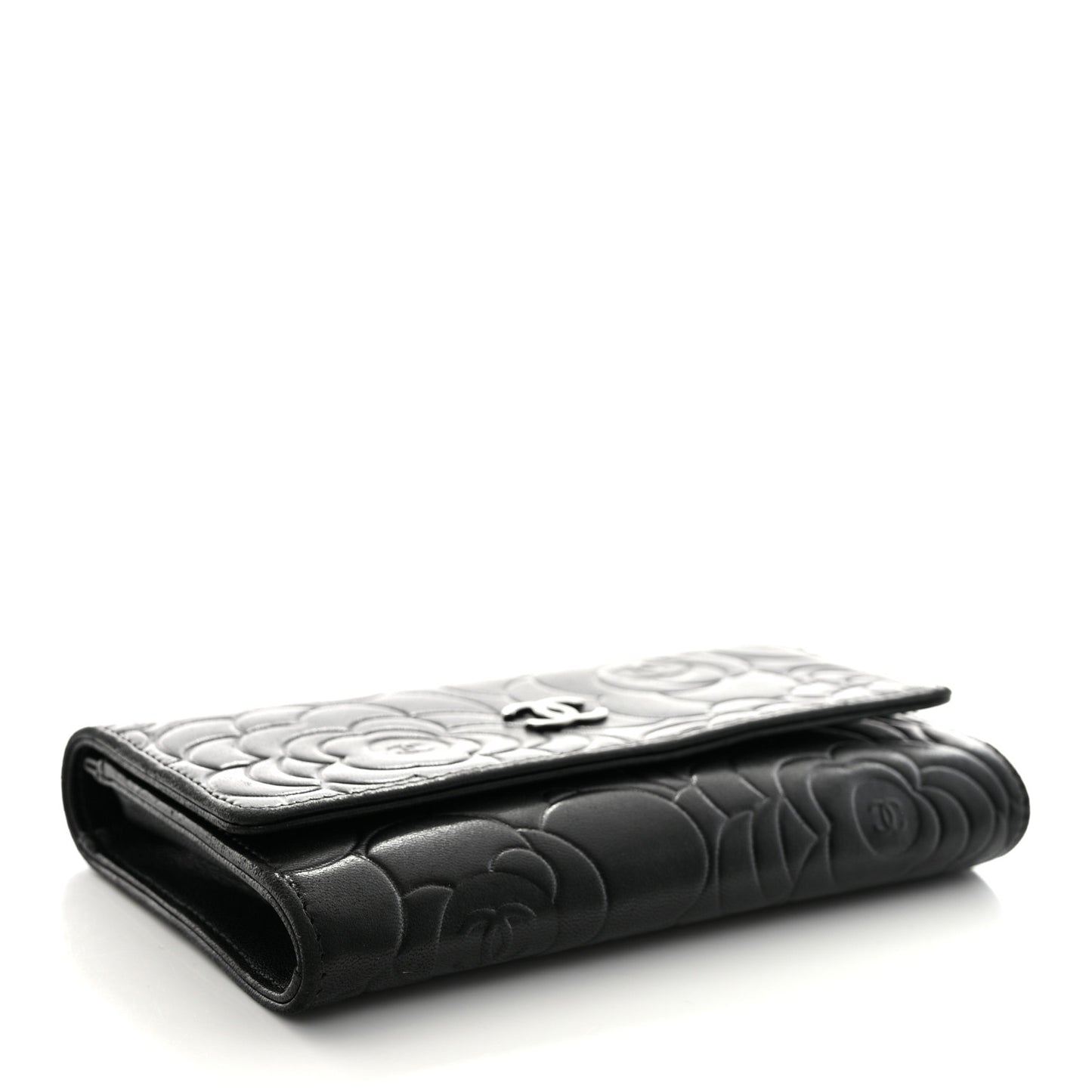 Lambskin Camellia Embossed Medium Wallet Black