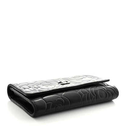 Chanel Lambskin Camellia Embossed Medium Wallet Black 4 of 9