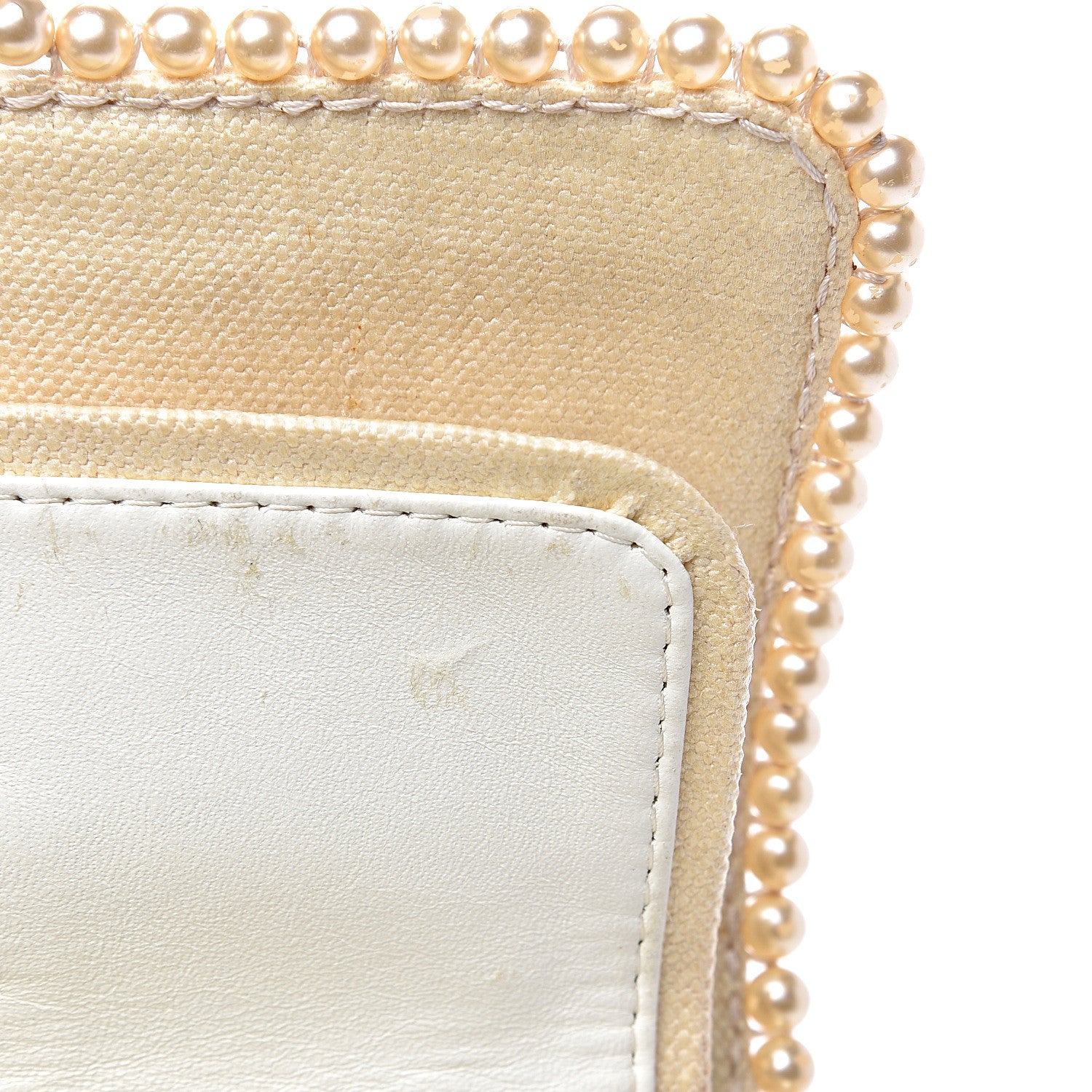 Chanel Canvas Quilted Pearl Trim Medium Flap Beige 13 of 16