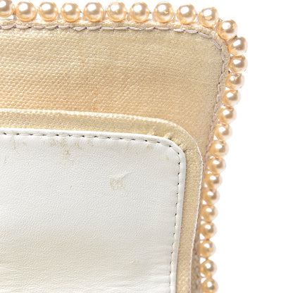 Chanel Canvas Quilted Pearl Trim Medium Flap Beige 13 of 16