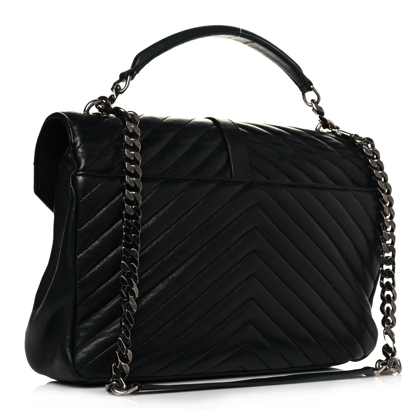 Sheepskin Matelasse Chevron Monogram Large College Satchel Black