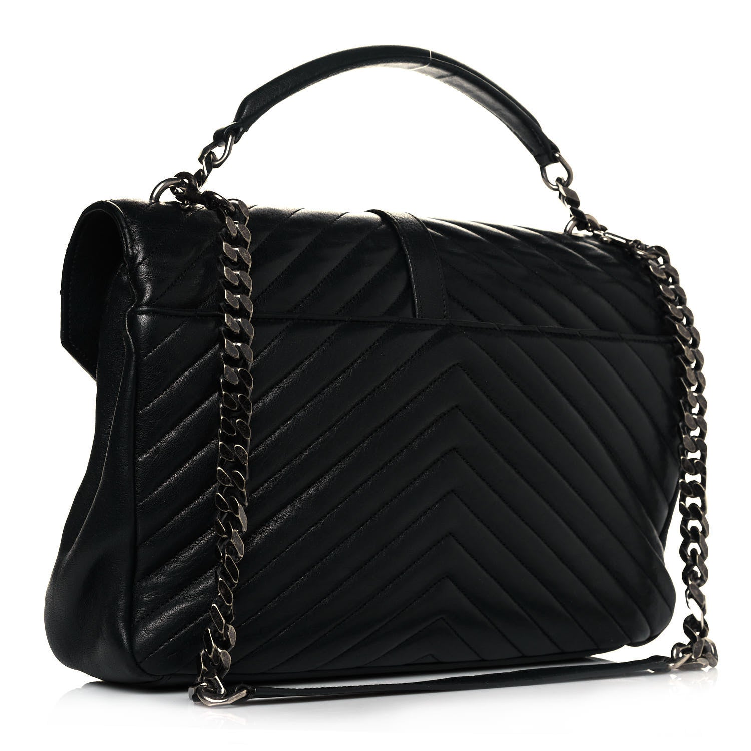 Saint Laurent Sheepskin Matelasse Chevron Monogram Large College Satchel Black 3 of 11