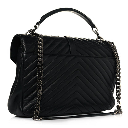 Saint Laurent Sheepskin Matelasse Chevron Monogram Large College Satchel Black 3 of 11
