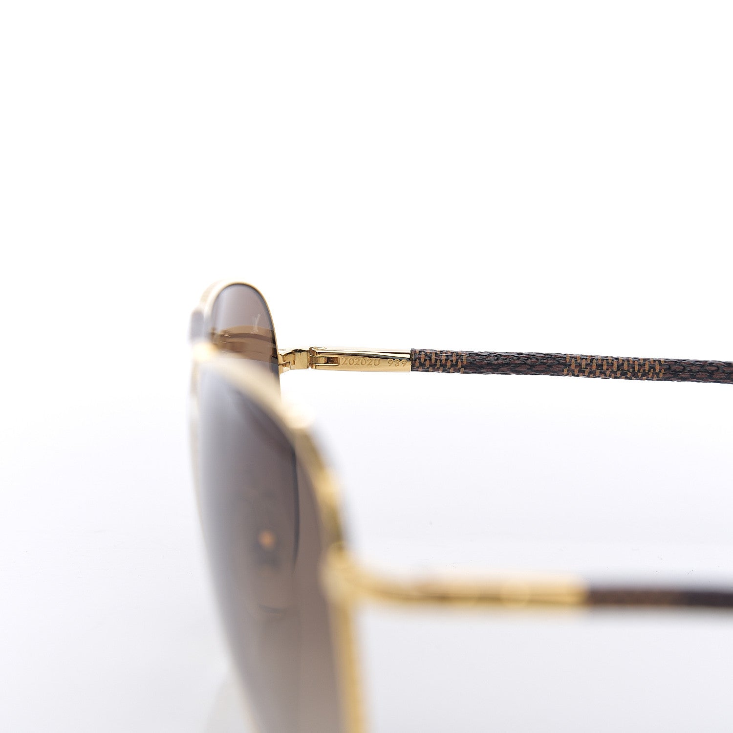 Louis Vuitton Damier Ebene Conspiration Pilote Aviator Sunglasses Z0202U Gold 6 of 8