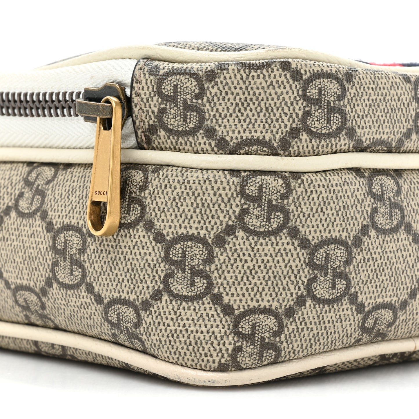 GG Supreme Monogram Web Mini Ophidia Double Zip Messenger Bag Beige Ebony Mystic White