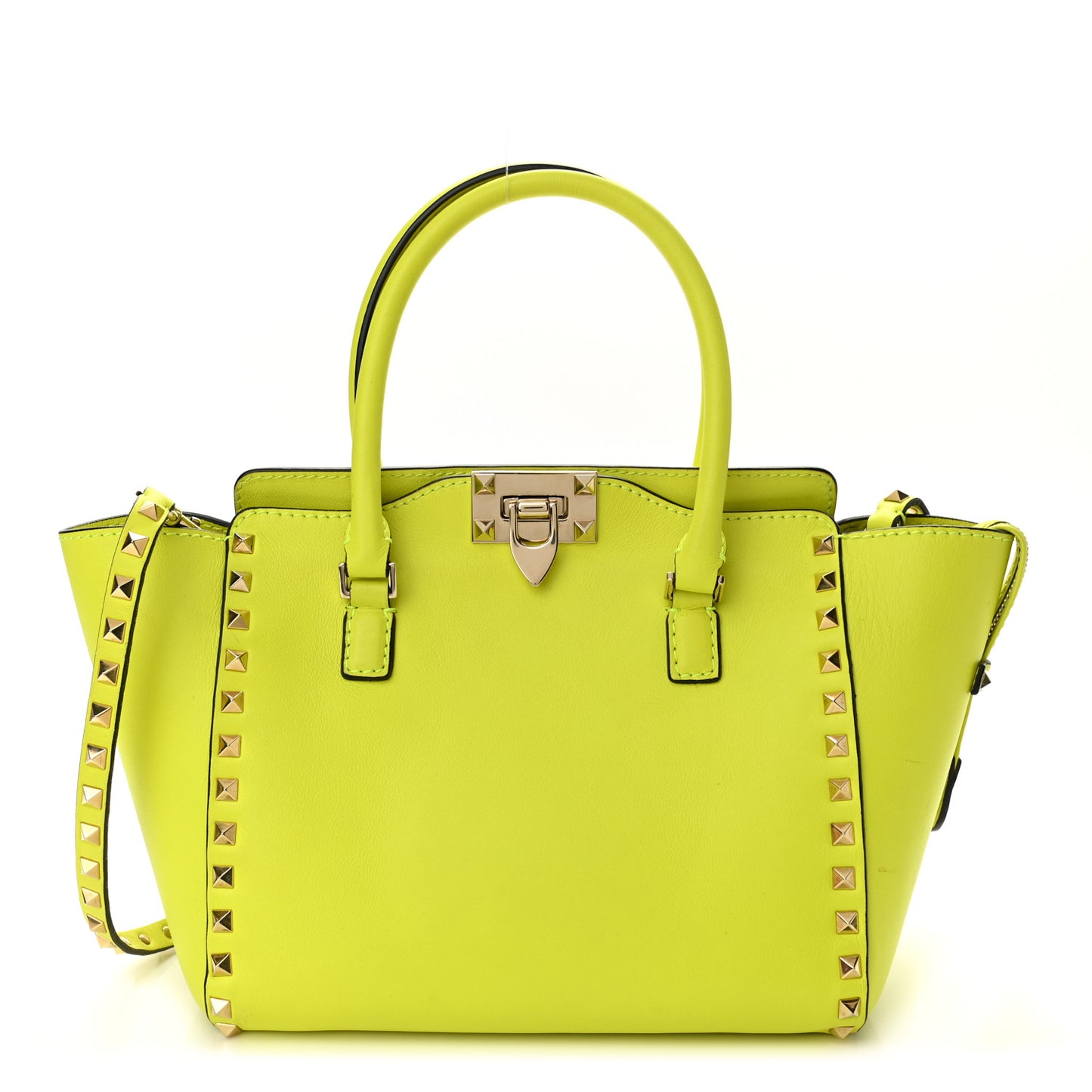 Vitello Small Rockstud Double Handle Tote Yellow Fluo