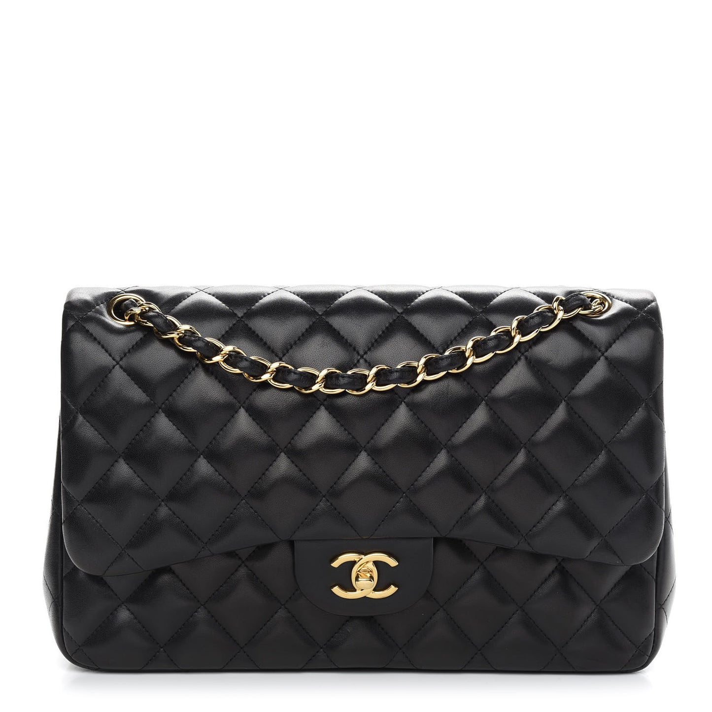 Lambskin Quilted Jumbo Double Flap Black