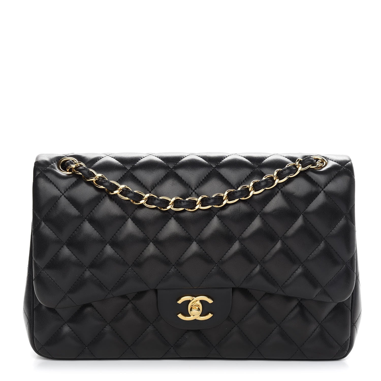 Chanel Lambskin Quilted Jumbo Double Flap Black 1 of 12
