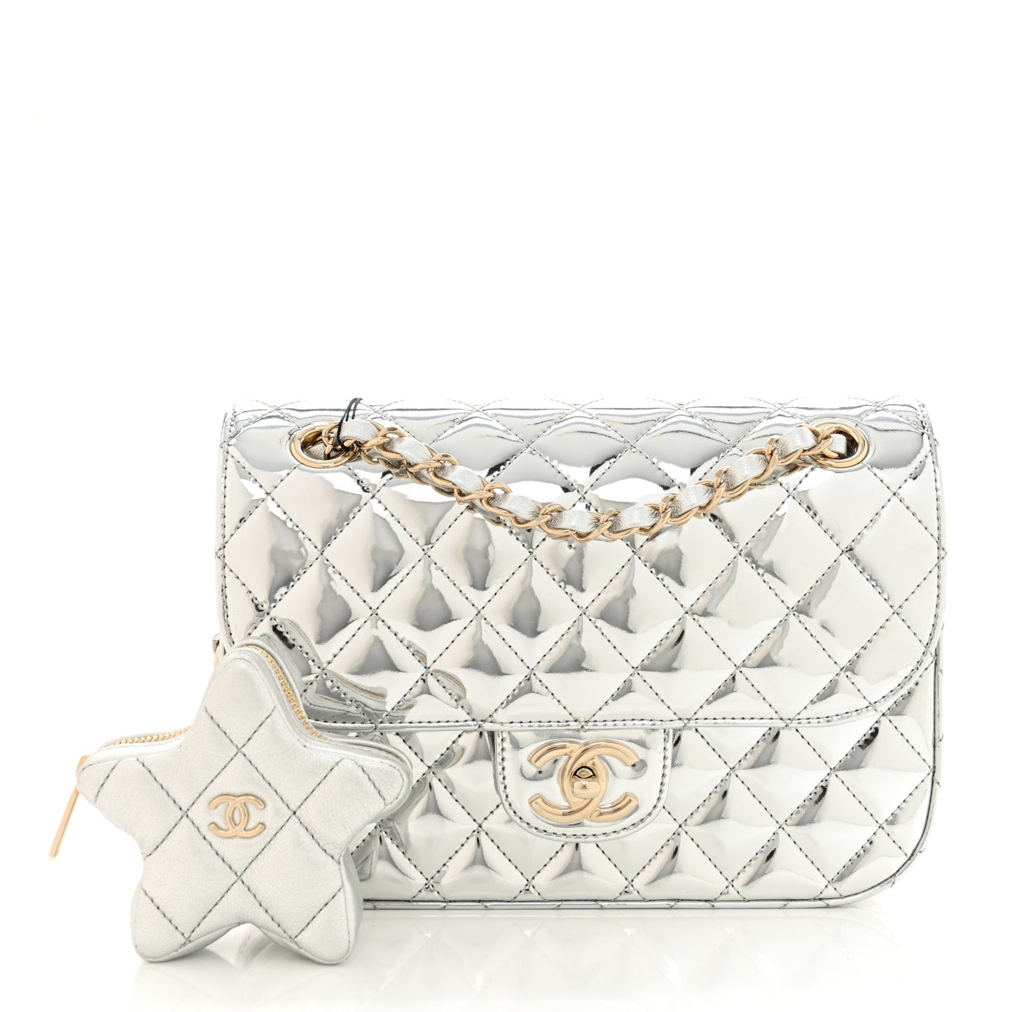Mirror Calfskin Metallic Calfskin Medium Hollywood Boulevard Flap With Star Coin Purse Silvery