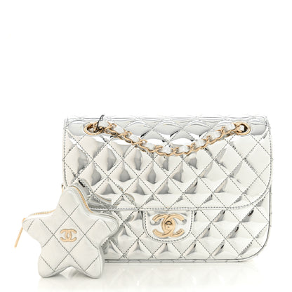 Chanel Mirror Calfskin Metallic Calfskin Medium Hollywood Boulevard Flap With Star Coin Purse Silvery 3 of 12