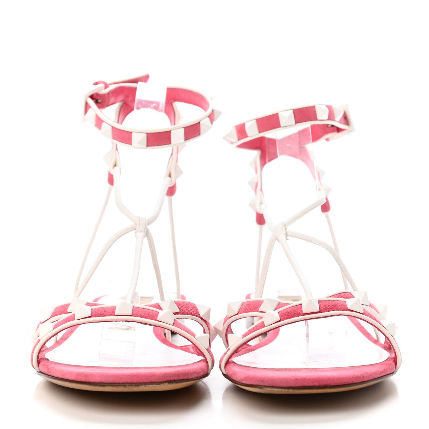 Valentino Garavani Suede Free Rockstud Ankle Strap Flat Sandals 38 Shadow Pink White 2 of 4