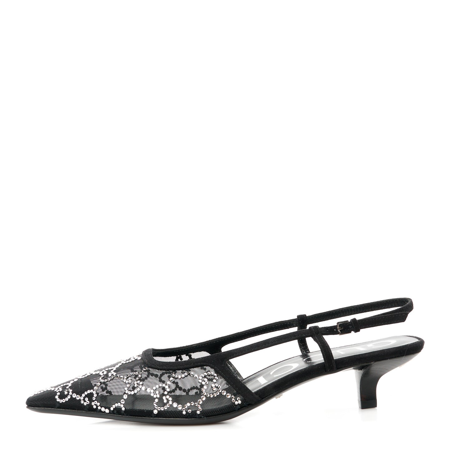 Tela Retino Kid Scamosciato Crystal GG Monogram Square G 35mm Slingback Pumps 38.5 Black
