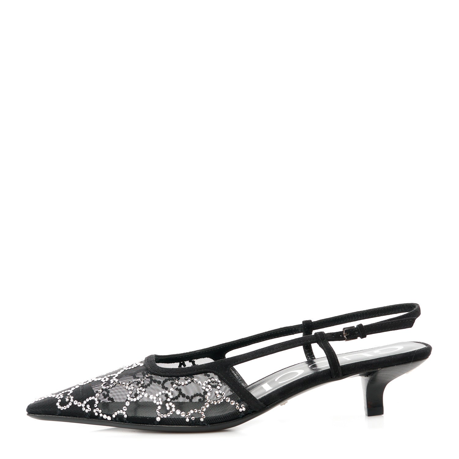 Gucci Tela Retino Kid Scamosciato Crystal GG Monogram Square G 35mm Slingback Pumps 38.5 Black 1 of 9