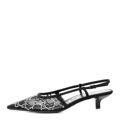 Gucci Tela Retino Kid Scamosciato Crystal GG Monogram Square G 35mm Slingback Pumps 38.5 Black 1 of 9