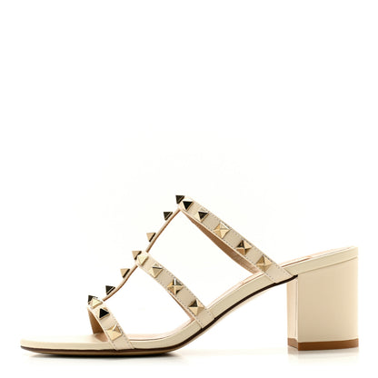 Valentino Garavani Calfskin Rockstud 60mm Caged Slide Sandals 36 Optic White 1 of 11
