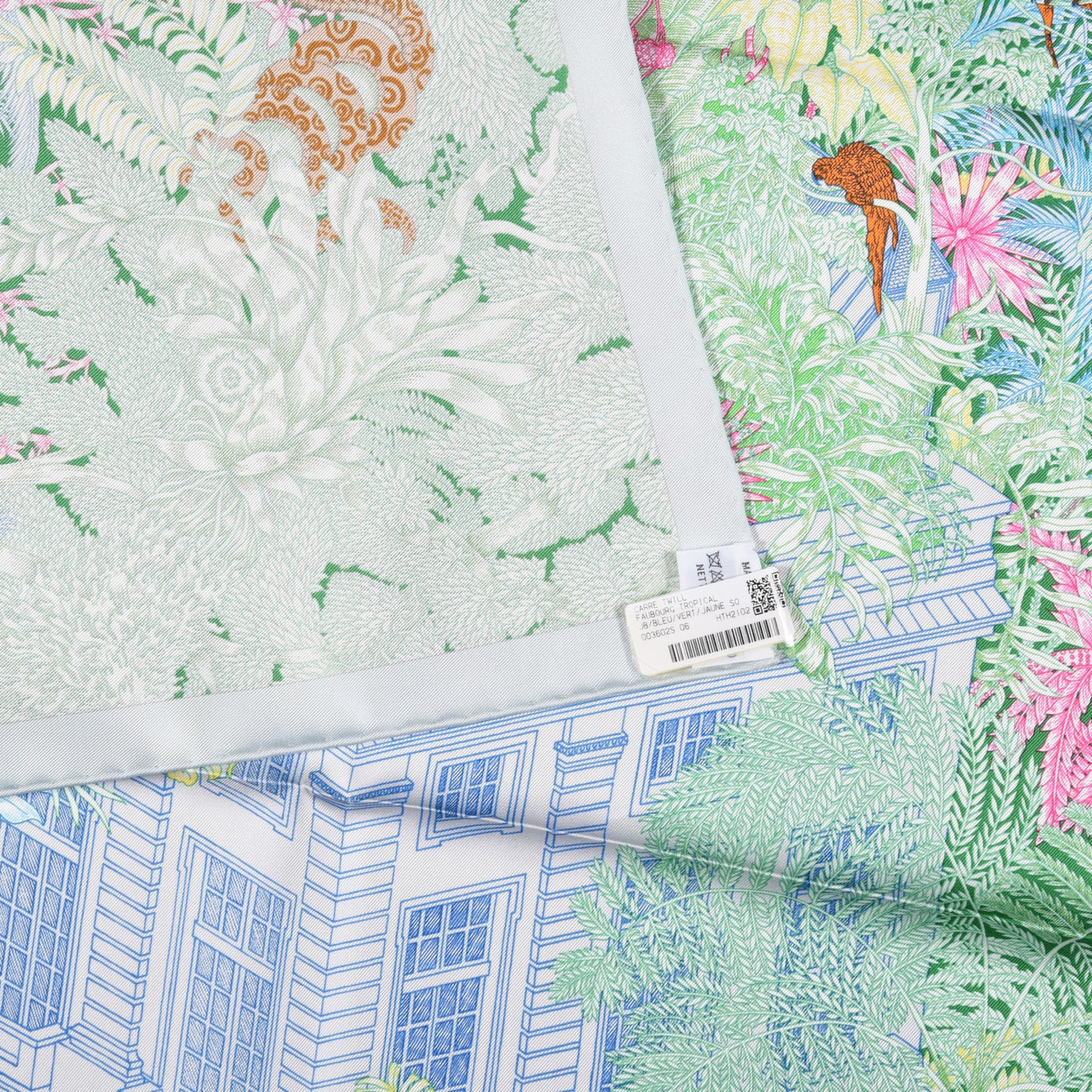 Silk Twill Faubourg Tropical Scarf 90 Bleu Vert Jaune