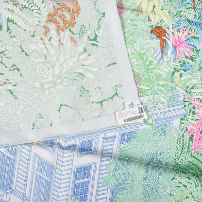 Hermes Silk Twill Faubourg Tropical Scarf 90 Bleu Vert Jaune 5 of 5