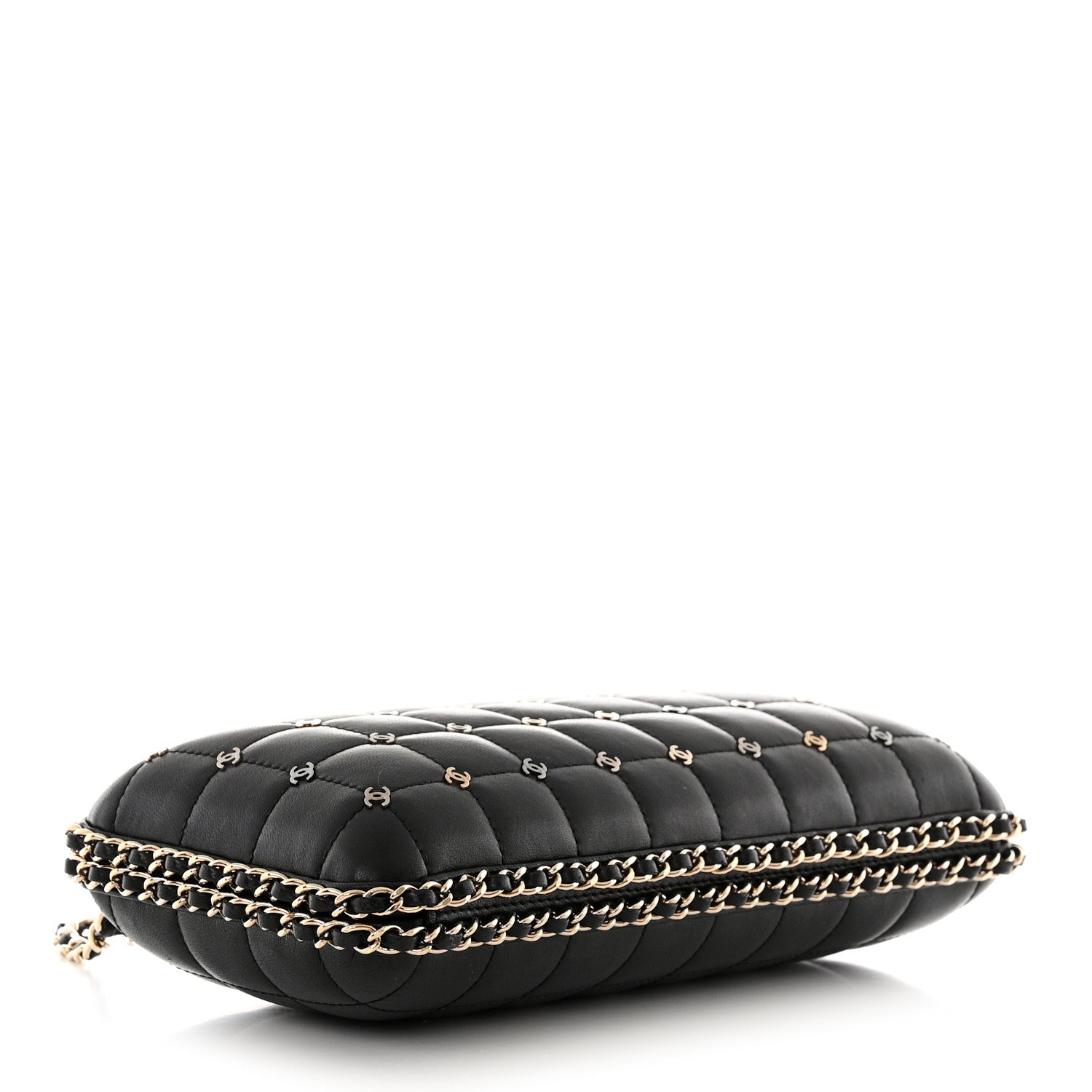 Chanel Lambskin Quilted CC Studded Chain Around Clutch Black 4 of 10