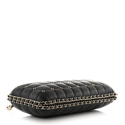 Chanel Lambskin Quilted CC Studded Chain Around Clutch Black 4 of 10