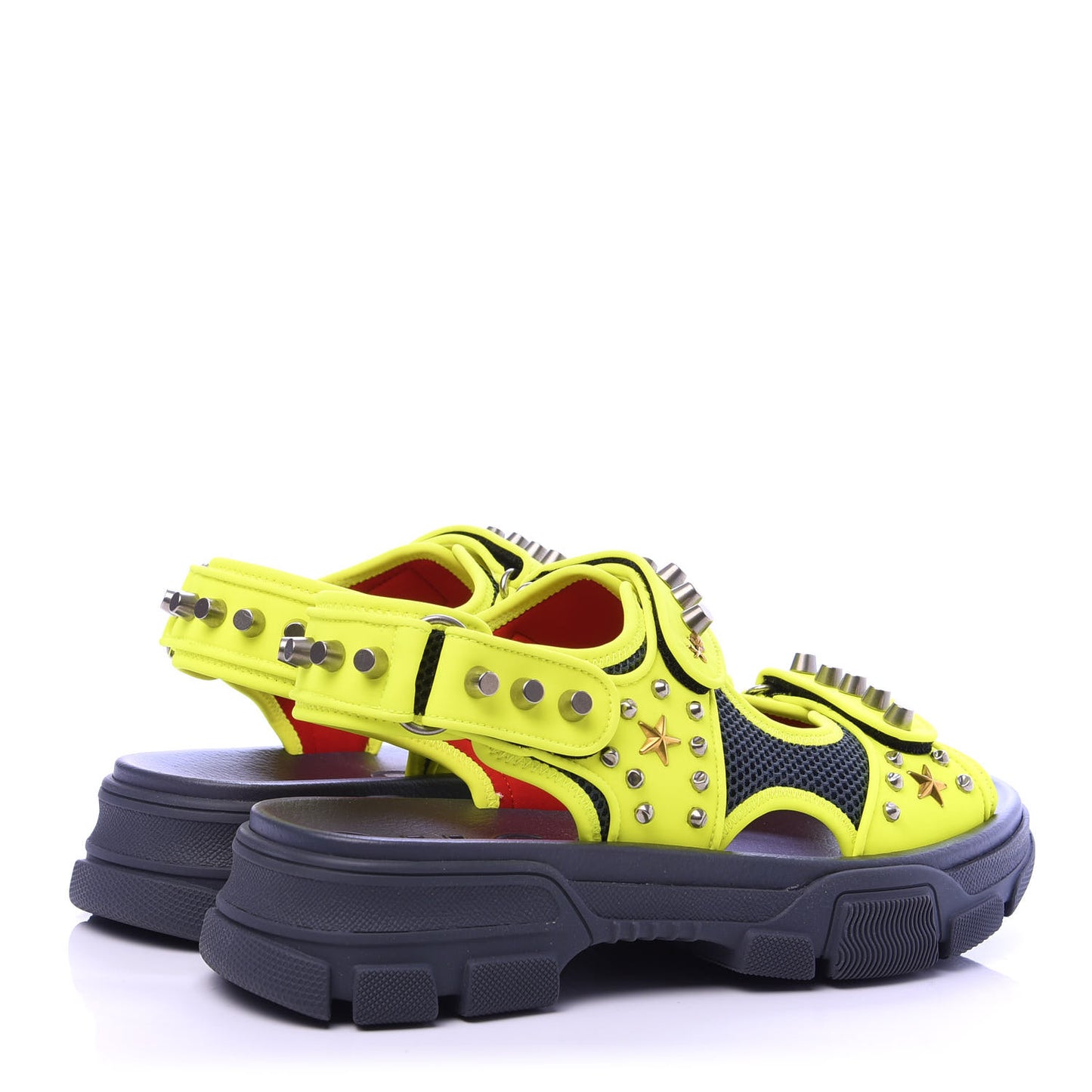 Technical Canvas Calfskin Studded Mens Aguru Sandals 8 Neon Yellow