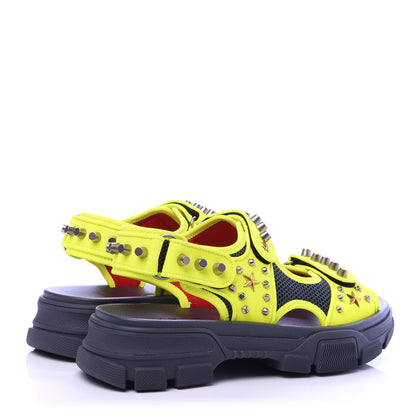 Gucci Technical Canvas Calfskin Studded Mens Aguru Sandals 8 Neon Yellow 4 of 9