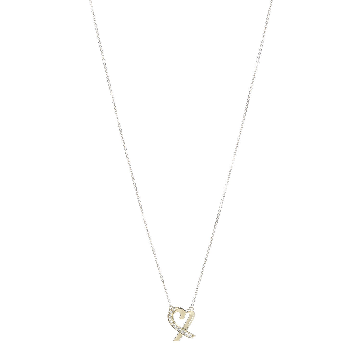 Tiffany 18K Yellow Gold Diamond Small Paloma Picasso Loving Heart Pendant Necklace 1 of 6