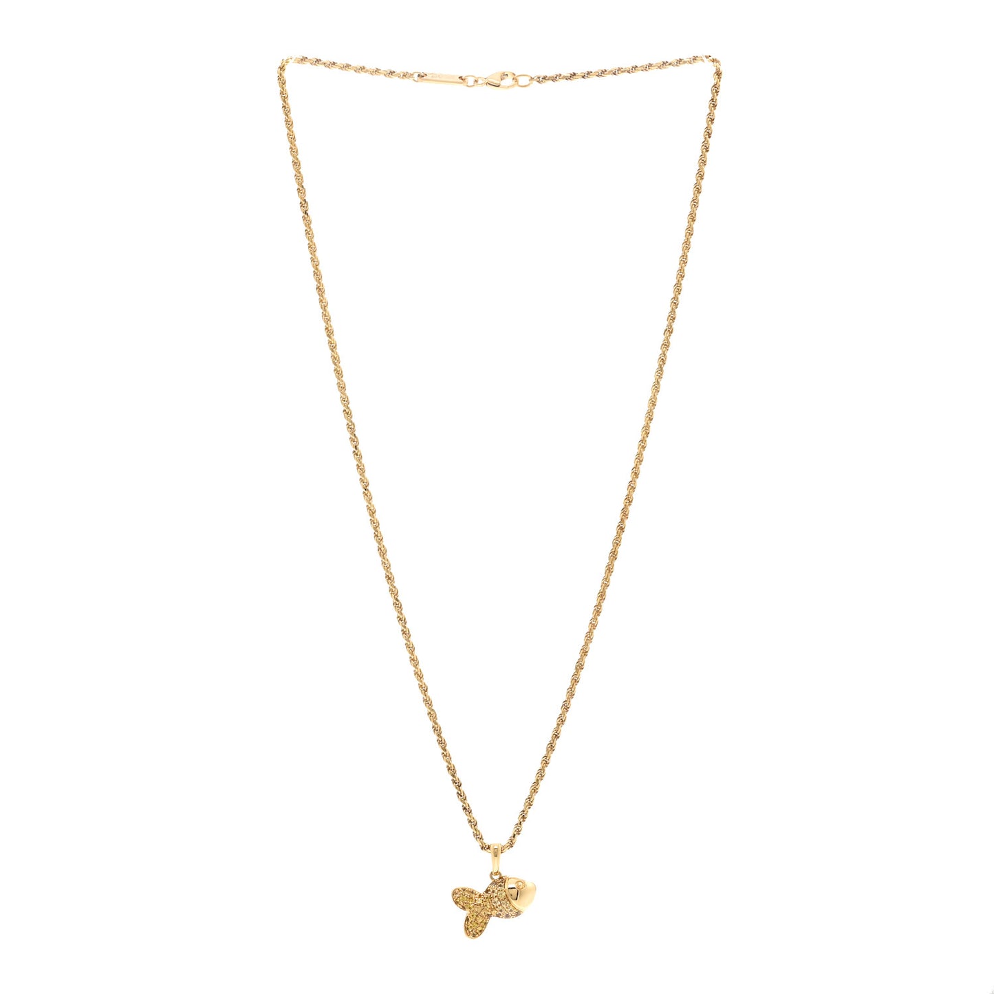 18K Yellow Gold Yellow Sapphire Happy Fish Pendant Necklace