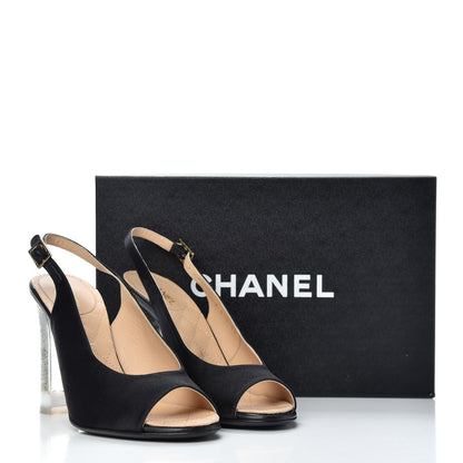 Chanel Satin Lucite Peep Toe Slingback Pumps 37 Black 11 of 11