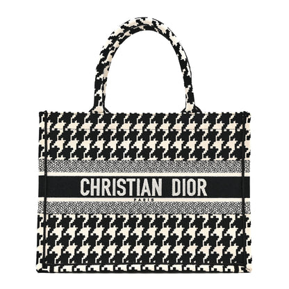 Christian Dior Canvas Houndstooth Embroidered Medium Book Tote Black White 1 of 10