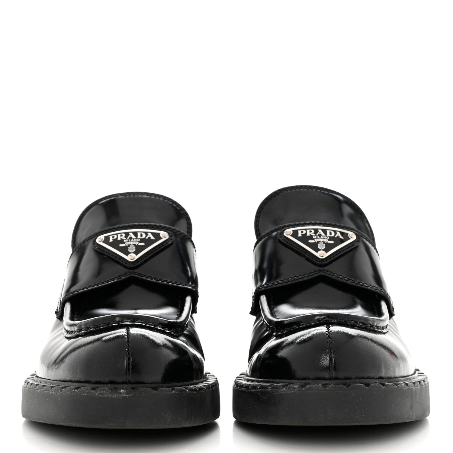 Prada Spazzolato Metal Triangle Logo 50mm Loafers 35 Black 2 of 9