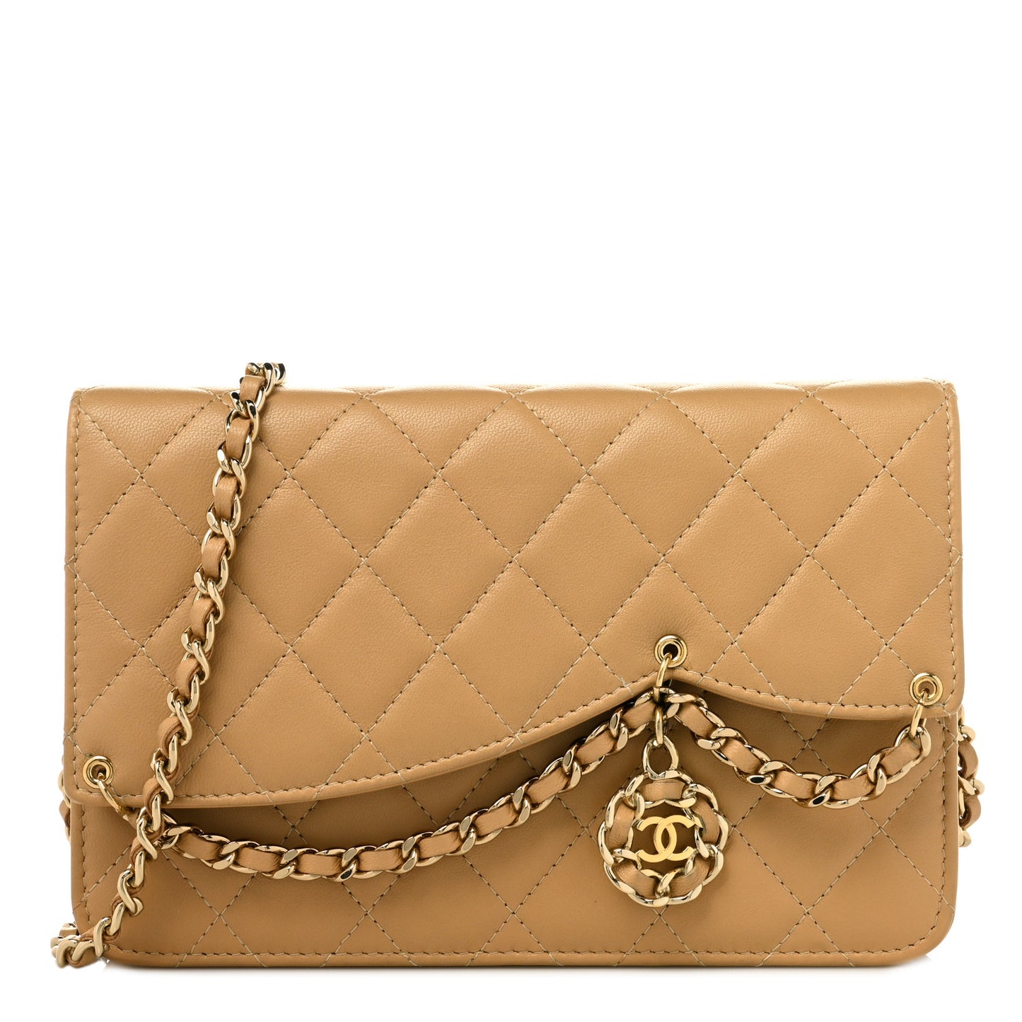 Lambskin Quilted Chain Infinity Wallet On Chain WOC Light Beige
