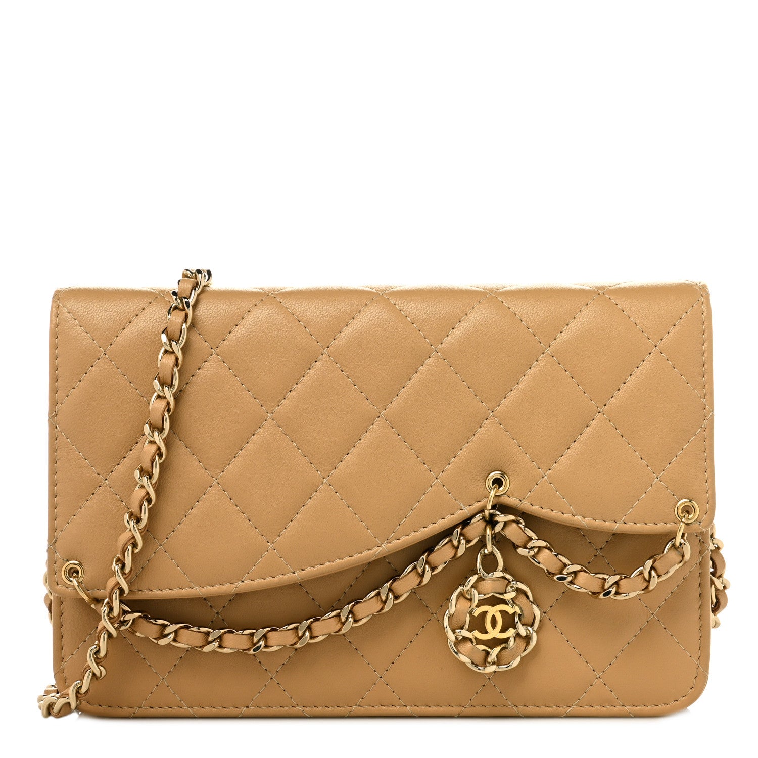 Chanel Lambskin Quilted Chain Infinity Wallet On Chain WOC Light Beige 1 of 10