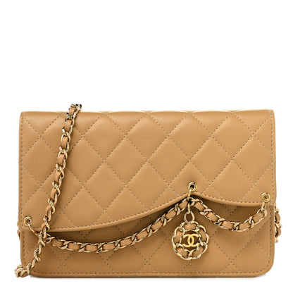 Chanel Lambskin Quilted Chain Infinity Wallet On Chain WOC Light Beige 1 of 10