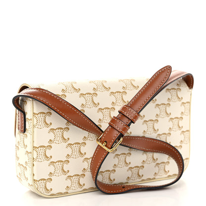 Celine Canvas Calfskin Triomphe Shoulder Bag White 3 of 10