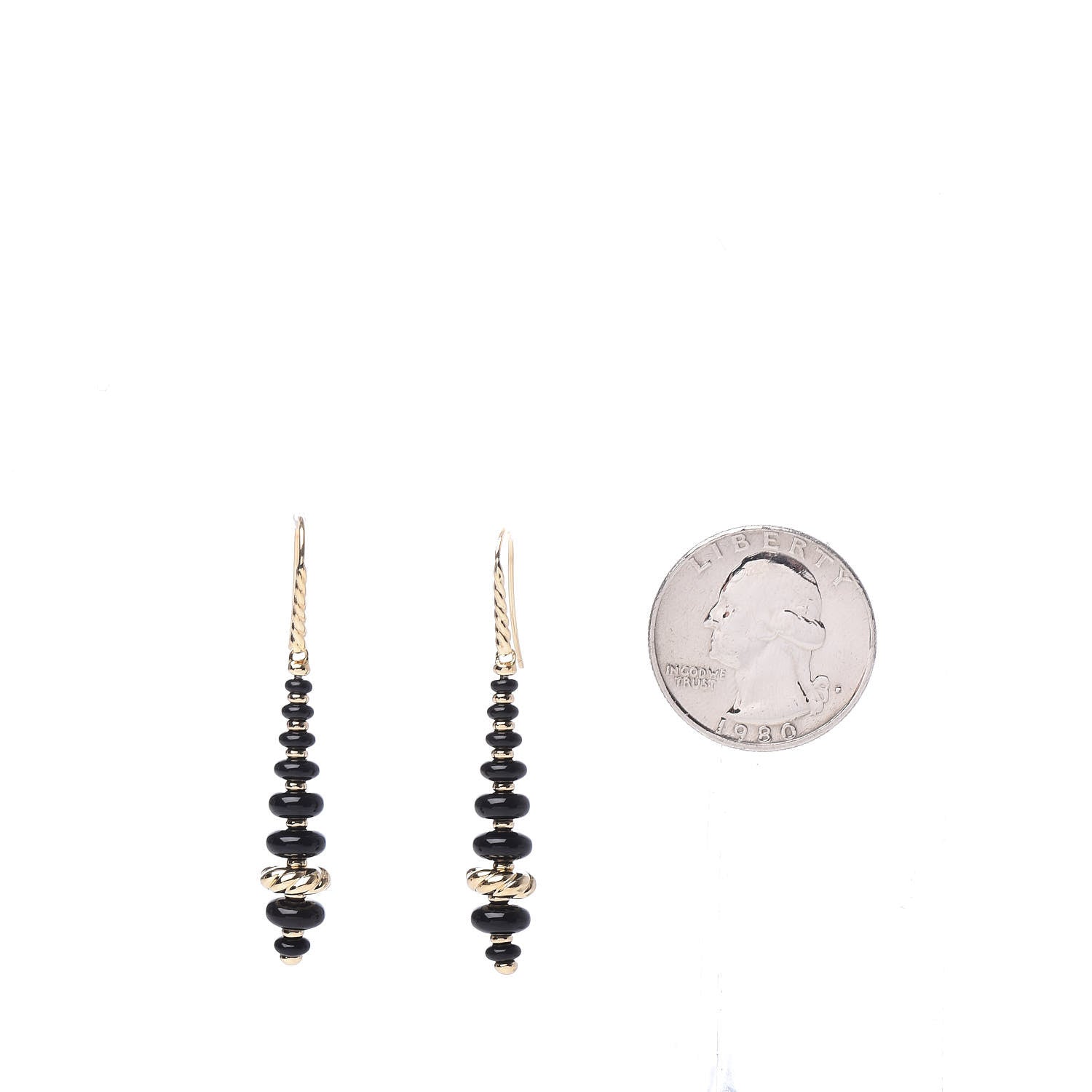 David Yurman 18K Yellow Gold Black Onyx Rio Rondelle Drop Earrings 2 of 4