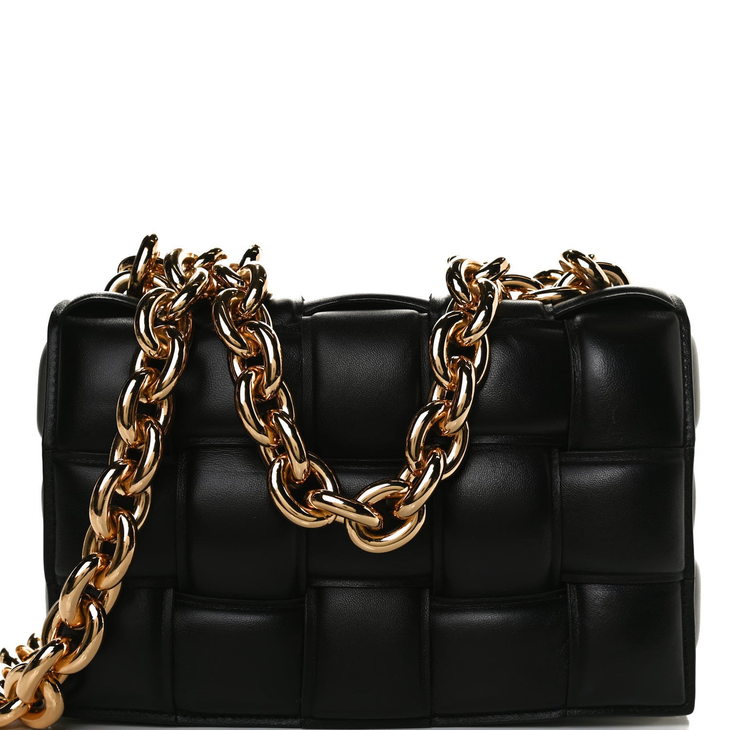 Lambskin Maxi Intreccio Padded Chain Cassette Crossbody Bag Black