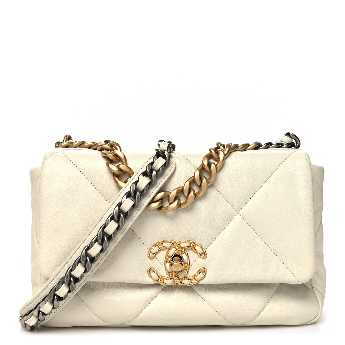 Goatskin Quilted Medium Chanel 19 Flap White