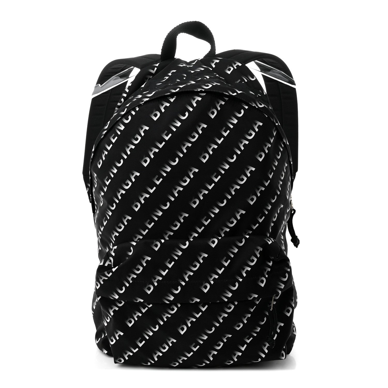 Balenciaga Recycled Sport Nylon Allover Gradient Logo Wheel Backpack Black White 1 of 9
