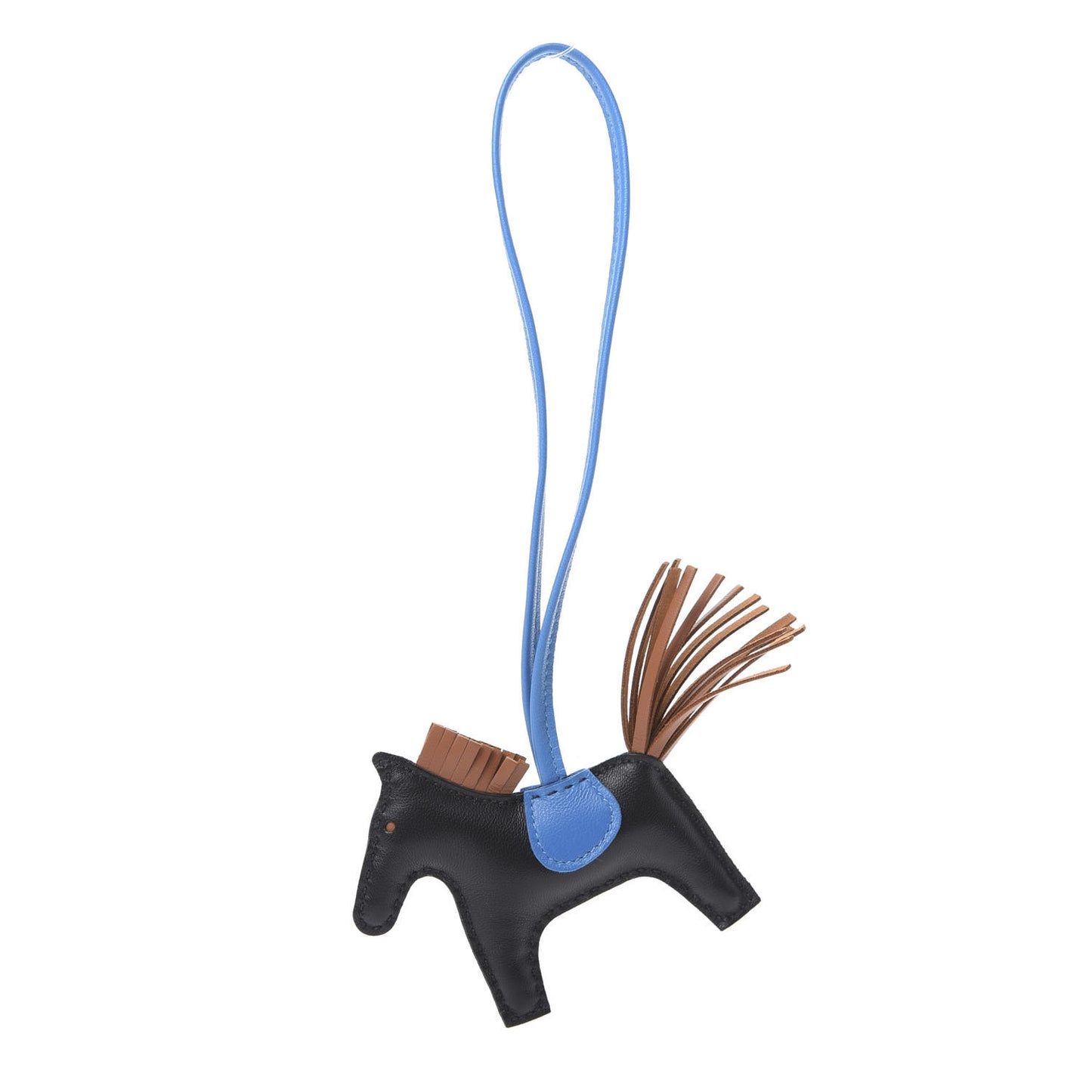 Milo Lambskin Grigri Rodeo Horse Bag Charm PM Black Gold Bleu Zanzibar