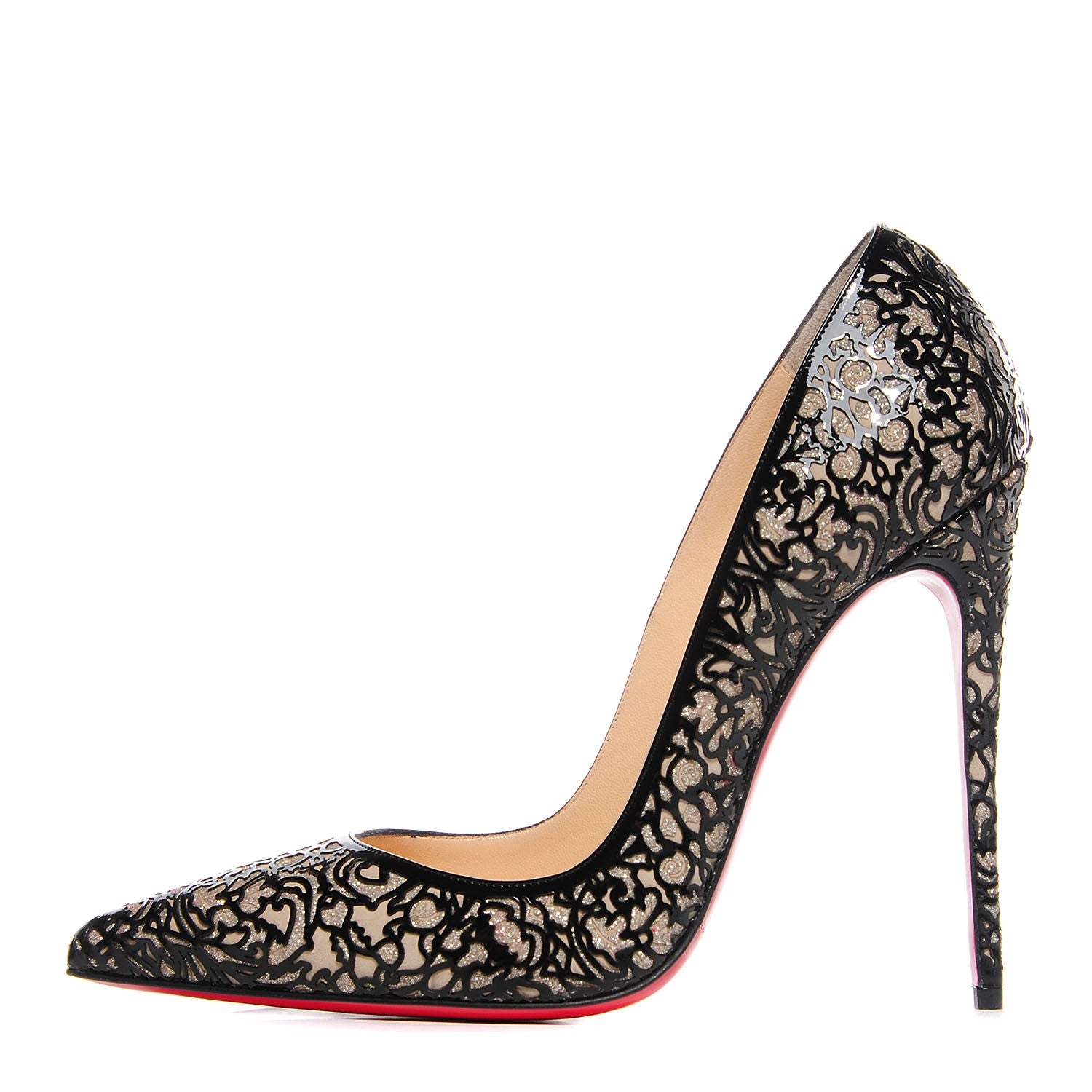 Christian Louboutin Patent Lace Glitter So Pretty 120 Pumps 40 Black 1 of 7