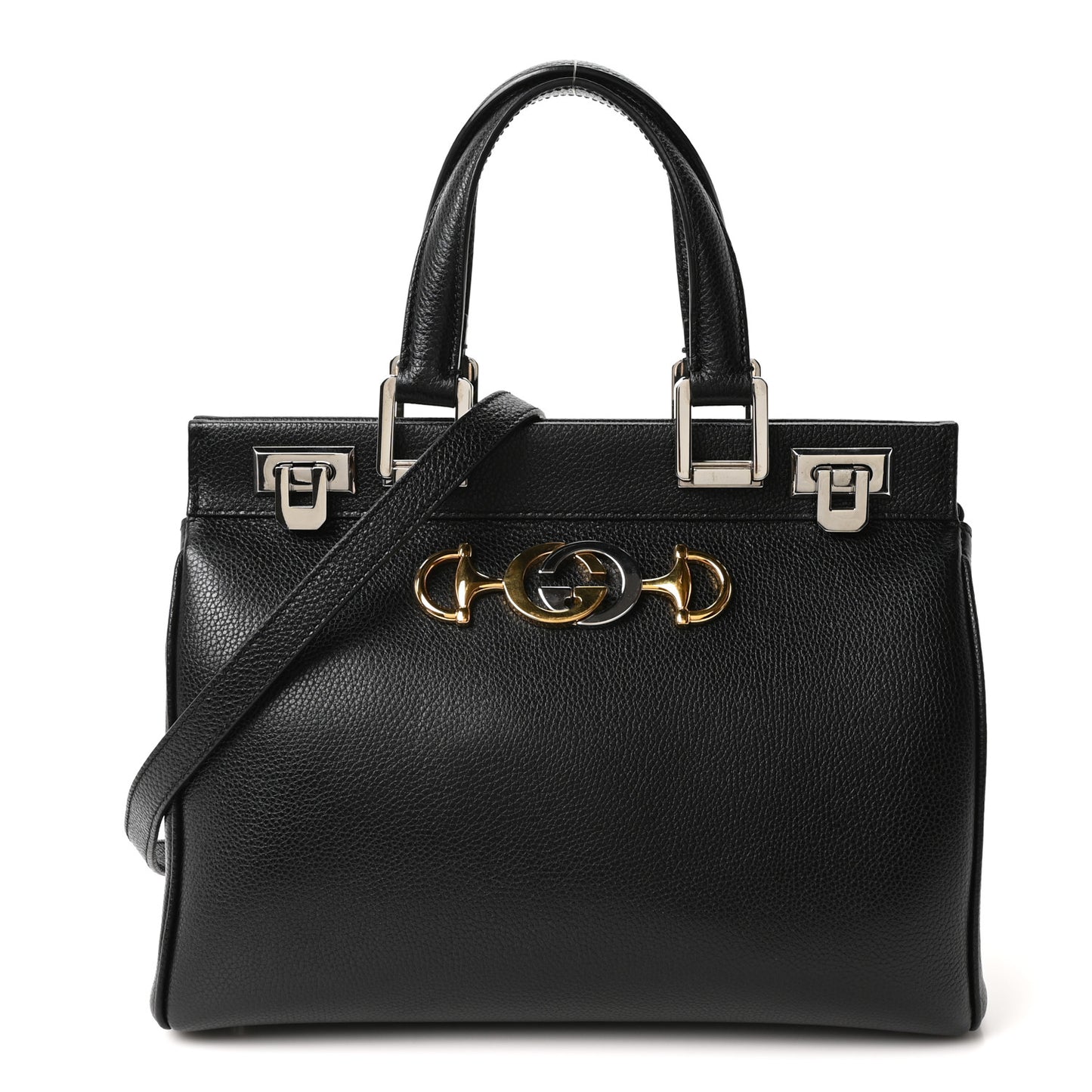 Grainy Calfskin Small Zumi Top Handle Bag Black