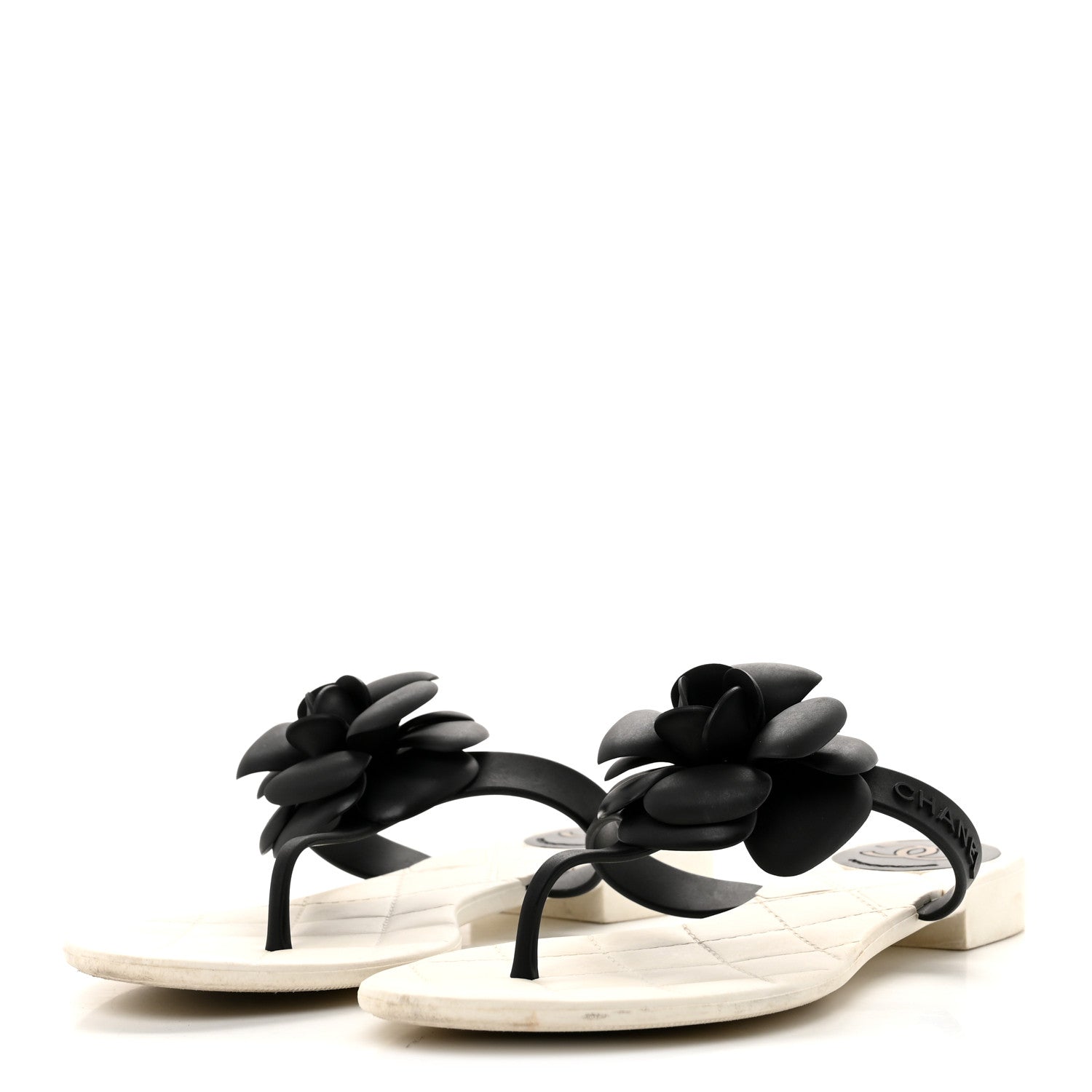 Chanel Jelly Quilted Camellia Thong Sandals 39 White Black 3 of 9