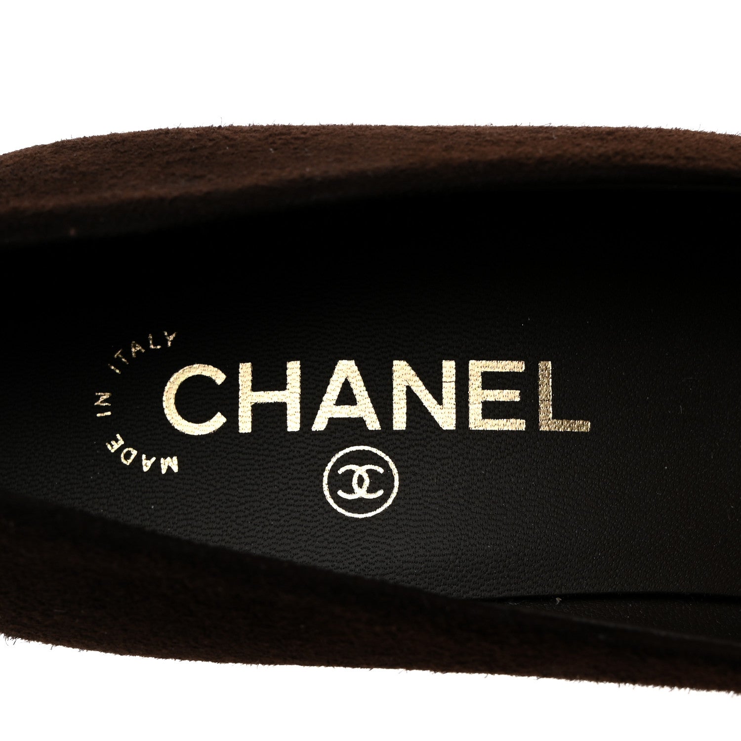 Chanel Kid Suede Patent Calfskin Cap Toe CC Pumps 38 Brown Black 6 of 9