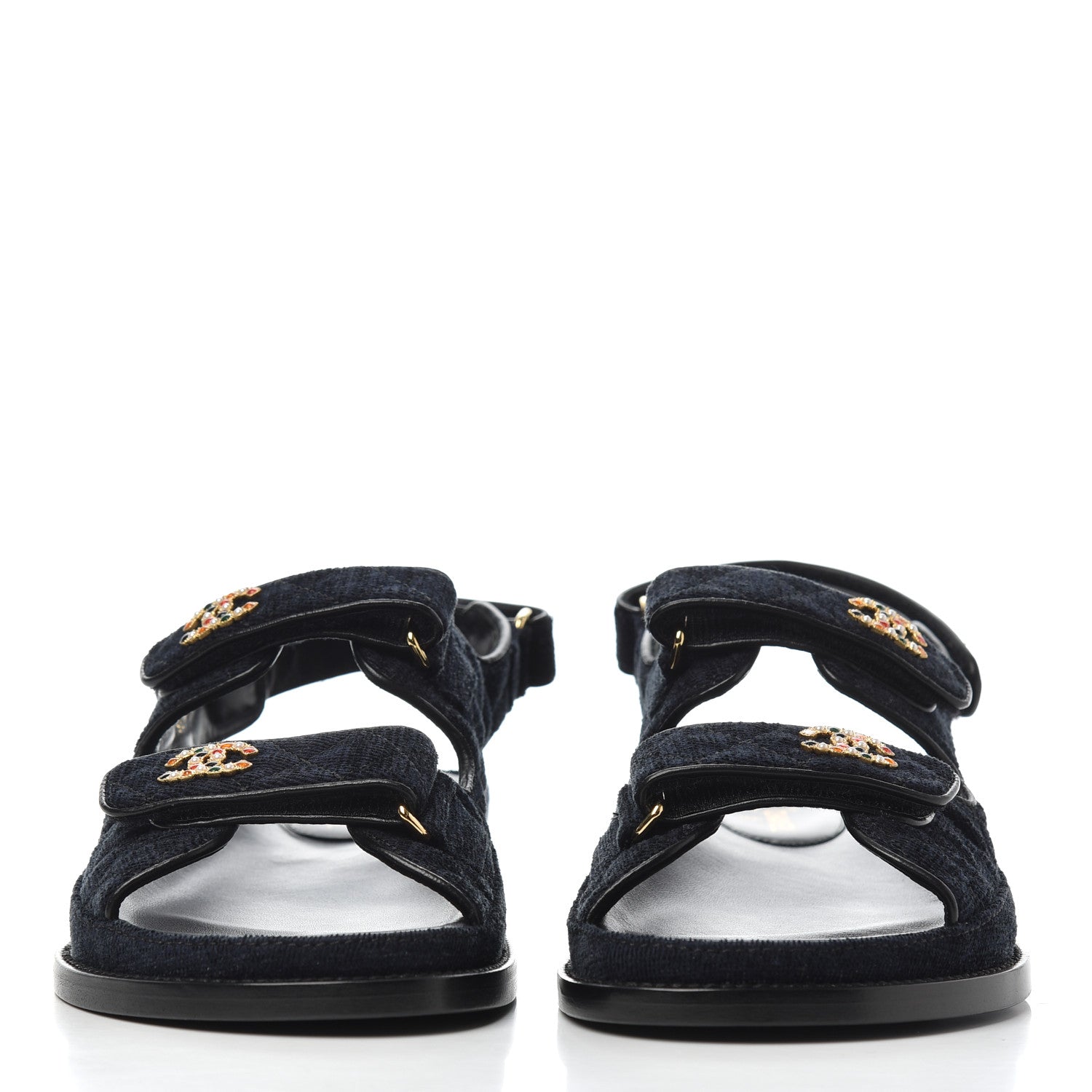 Chanel Denim Quilted Velcro Dad Sandals 41 Blue 2 of 9